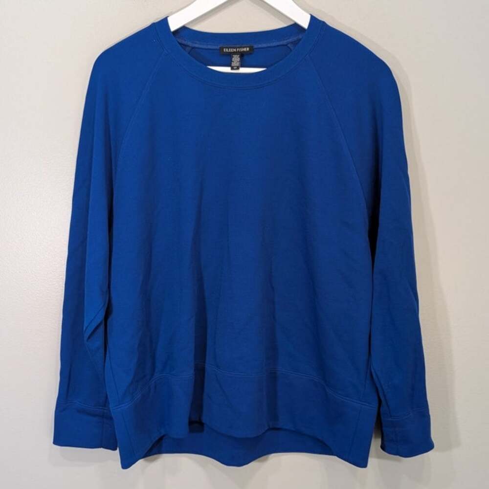 Eileen Fisher Crewneck Sweatshirt French Terry Blue Coastal Preppy Classic Sz S